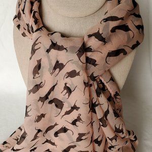 Black Cats on Pink Scarf Sheer Blush Pink Kitties